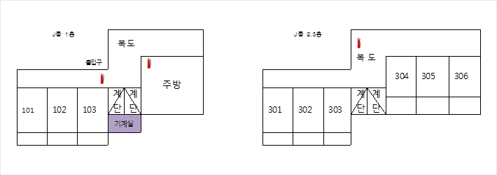 그린빌리지 남학사(J동)호실 배치도